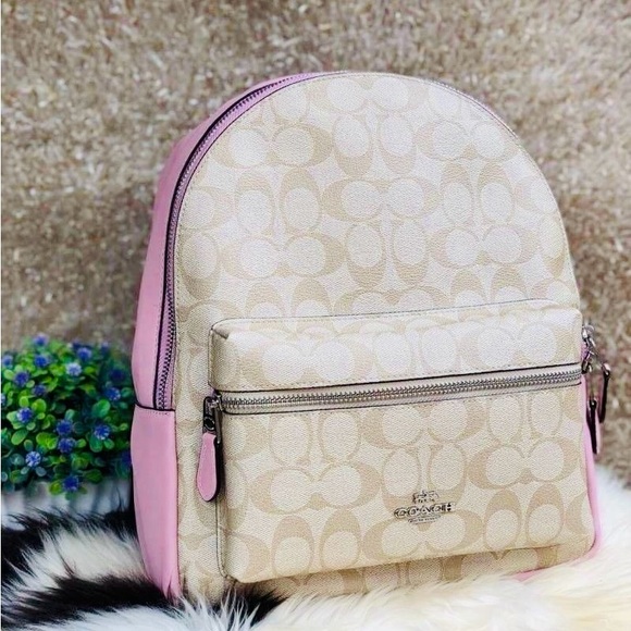 Coach charlie medium backpack light khaki and pink blossom - Picture 5 of 13